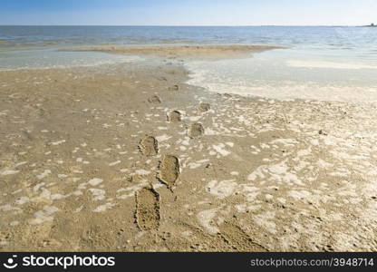 Makgadikgadi Pan in Botswana, Africa covered in water forms a massive lake