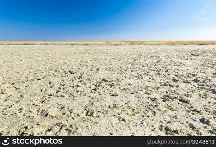 Makgadikgadi Pan salt flats under a big blue sky in Botswana, Africa