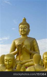 Makha Bucha, buddha with 1250 disciples statue, Nakhonnayok, Thailand