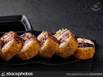 Maki Sushi set on dark pattern background