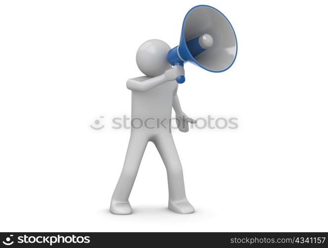 Making announcement over loudspeaker (3d isolated on white background characters series)