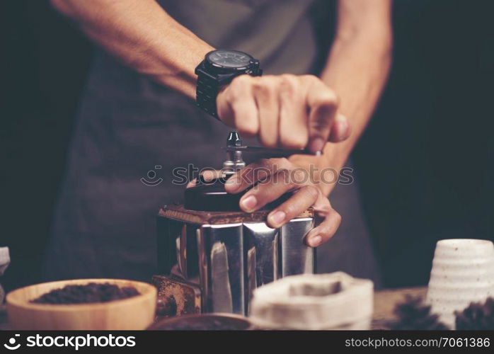 Making brewed coffee from steaming filter drip style.