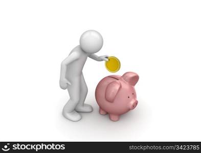 Making deposit savings (3d isolated on white background characters series)