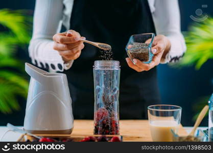 Making Healthy Shake with Chia Seed and Berries