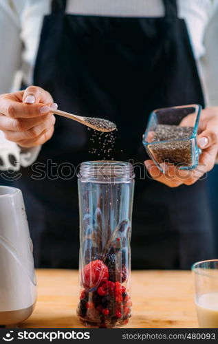 Making Healthy Shake with Chia Seed and Berries