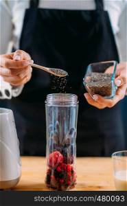 Making Healthy Shake with Chia Seed and Berries