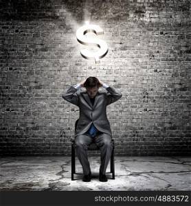 Making money. Successful businessman sitting on chair. Money concept