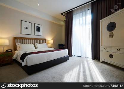 MALACCA, MALAYSIA - OCT 27: Guess room interior of 1825 Gallery Hotel on OCT 27, 2018 in Malacca, Malaysia. 1825 Gallery Hotel is a vintage and luxury serviced hotel near the Jonker Street .
