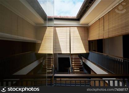 MALACCA, MALAYSIA - OCT 27: Terrace interior of 1825 Gallery Hotel on OCT 27, 2018 in Malacca, Malaysia. 1825 Gallery Hotel is a vintage and luxury serviced hotel near the Jonker Street .