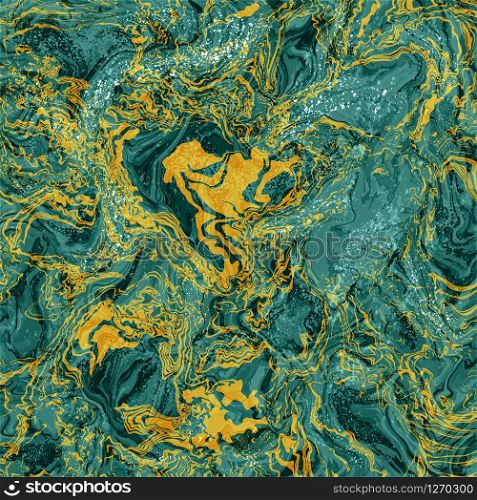 Malachite green gold Abstract trendy background. Marble effect painting. Mixed colour paints. For wallpaper, business cards, poster, flyer, banner, invitation, website, print. Vector Illustration.. Malachite green gold Abstract trendy background.