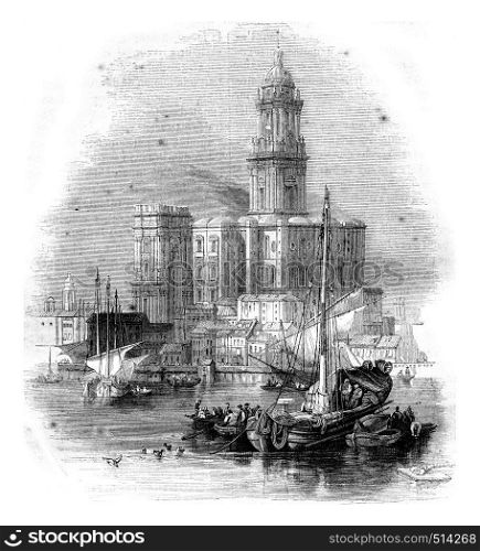 Malaga Cathedral, vintage engraved illustration. Magasin Pittoresque 1844.