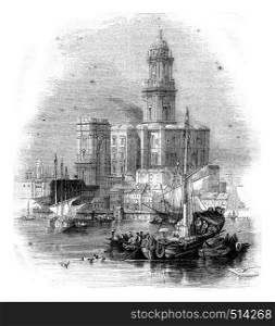 Malaga Cathedral, vintage engraved illustration. Magasin Pittoresque 1844.