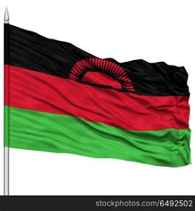 Malawi Flag on Flagpole , Flying in the Wind, Isolated on White Background