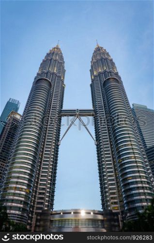 Malaysia 14 April 2018 : Petronas Twin Towers at Kuala Lumpur Malaysia