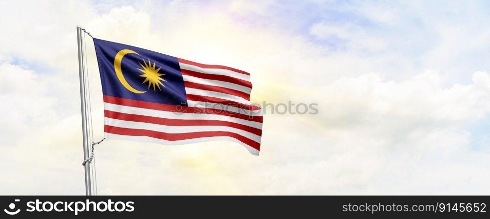 Malaysia flag waving on sky background. 3D Rendering
