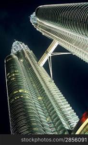 Malaysia Kuala Lumpur Petronas Towers night low angle view