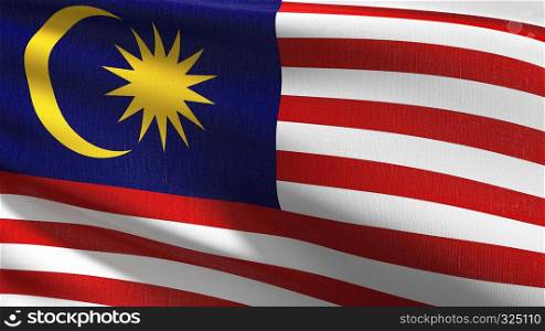 Malaysia national flag blowing in the wind isolated. Official patriotic abstract design. 3D rendering illustration of waving sign symbol.