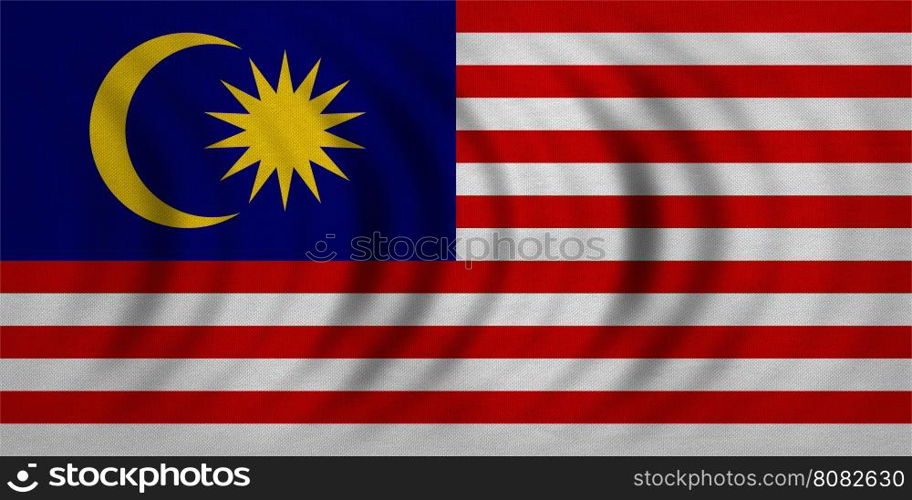 Malaysian national official flag. Patriotic symbol, banner, element, background. Correct colors. Flag of Malaysia wavy with real detailed fabric texture, accurate size, illustration