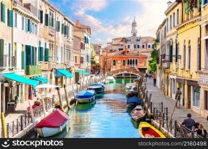 Malcanton Canal of Venice and old bridges, picturesque view, Italy.