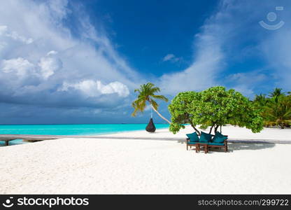 Maldives beach resort panoramic landscape. Summer vacation travel holiday background concept. Maldives paradise beach.