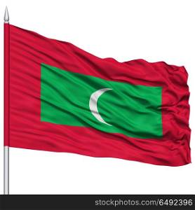 Maldives Flag on Flagpole , Flying in the Wind, Isolated on White Background