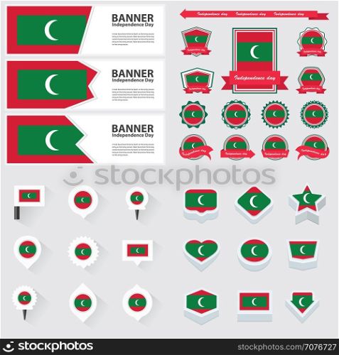 maldives independence day, infographic, and label Set.