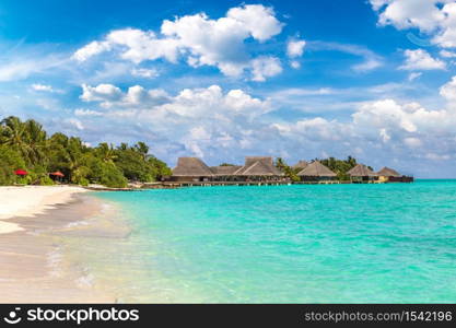 MALDIVES - JUNE 24, 2018: Tropical beach in the Maldives at summer day