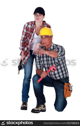 Male and female plumbers