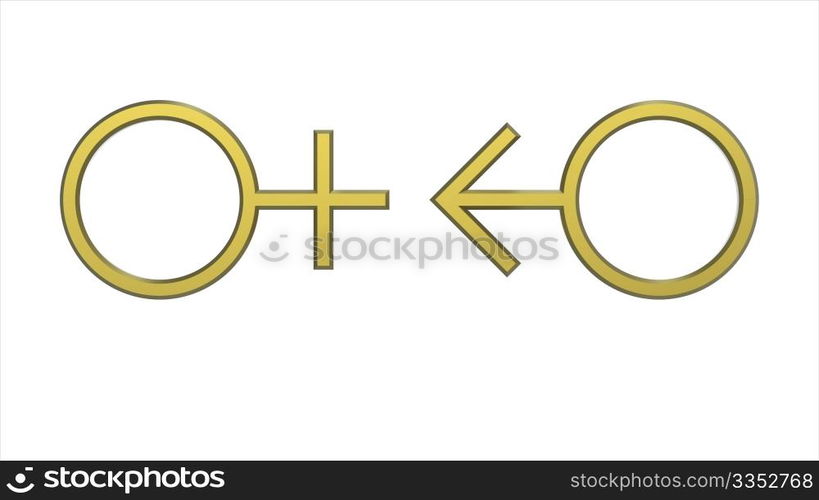 Male and female sex symbols render isolated on white