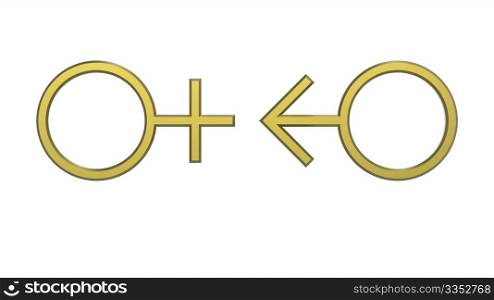 Male and female sex symbols render isolated on white