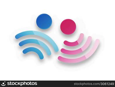male and female symbols as a sign of free wi fi with soft shadow on a white background