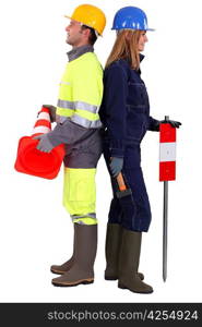 Male and female traffic workers