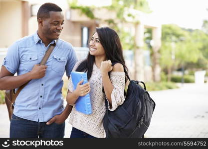 Male And Female University Students Outdoors On Campus