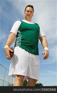 Male athlete holding discus, portrait