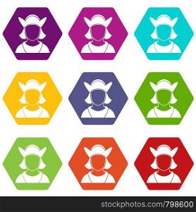 Male avatar icon set many color hexahedron isolated on white vector illustration. Male avatar icon set color hexahedron