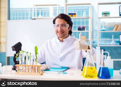 Male biotechnology scientist chemist working in the lab