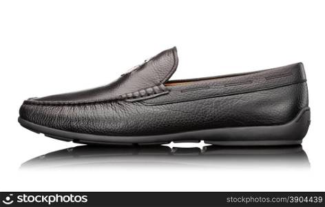 male black leather mocassin isolated on white background. male black leather mocassin isolated on white