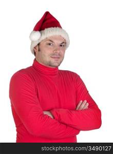 Male boy with red clothes in Christmas isolated over white background