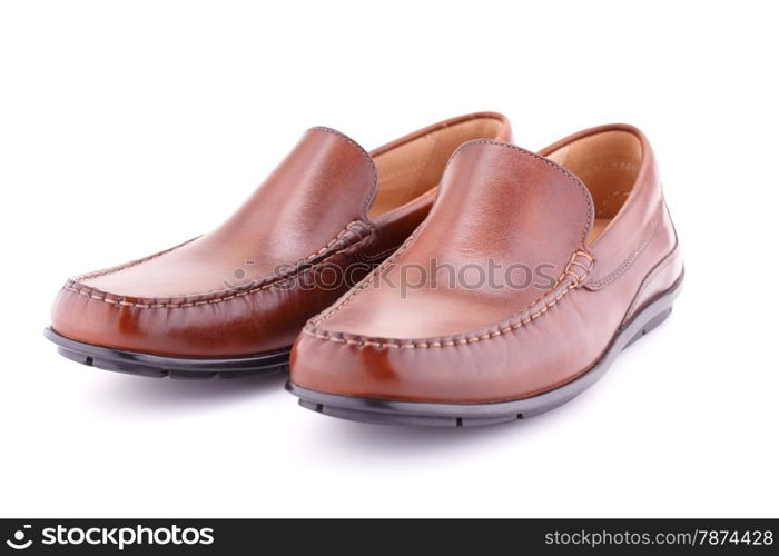 Male brown shoes isolated on white background.