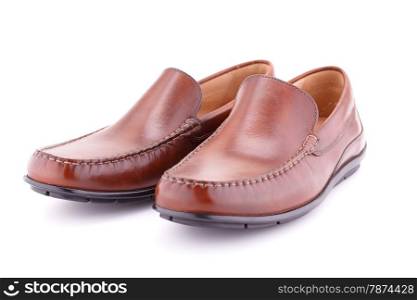Male brown shoes isolated on white background.