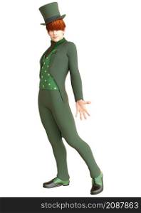 Male character with green eyes, wear retro costume, 3D Illustration.
