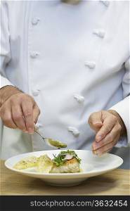Male chef preparing food, close-up
