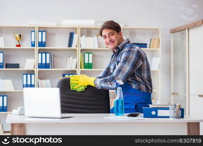 Male cleaner working in the office