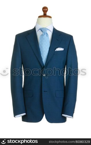 Male clothinh suit on stand isolated white
