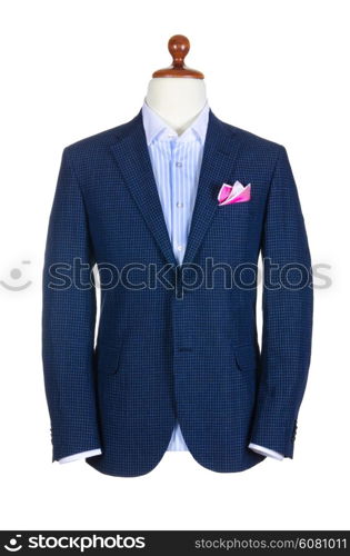 Male clothinh suit on stand isolated white