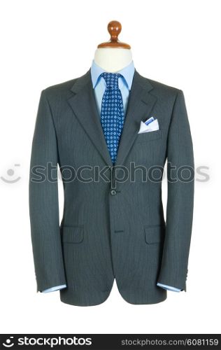 Male clothinh suit on stand isolated white
