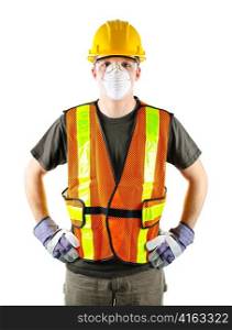 Male construction worker wearing safety protective gear