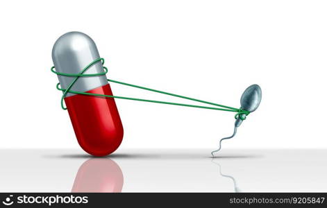 Male Contraception Pill and birth control medicine for men as a pregnancy prevention medication as a 3D illustration.