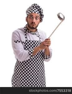 Male cook isolated on the white background. The male cook isolated on the white background