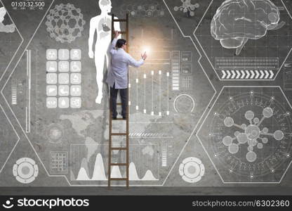 Male doctor climbing ladder in medical concept